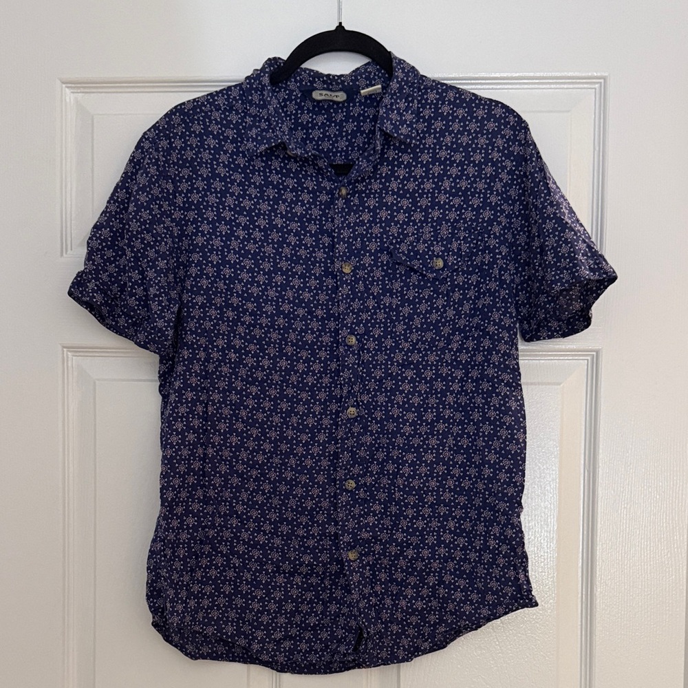 Navy Patterned Casual Button Down Shirt